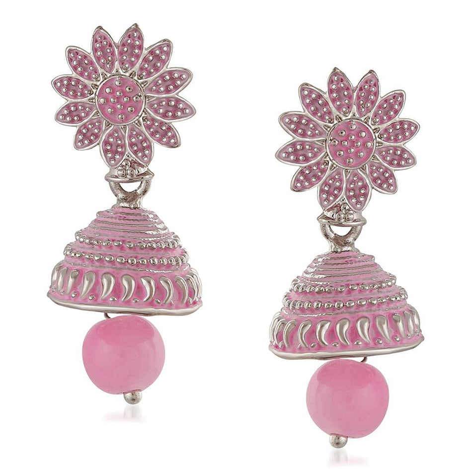 Meenakari Earrings in Sterling Silver
Floral Drop Jumka | Bridal Jewellery India
