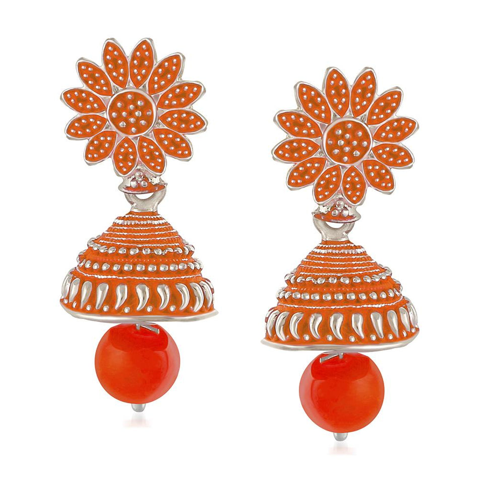 Meenakari Jhumka Earrings in Silver | Bridal Jewellery India