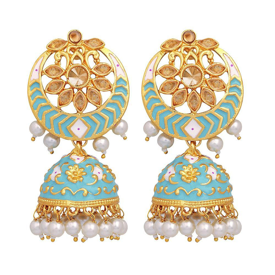 Meenakari Jhumka Earrings in Silver for Women | Bridal Jewellery India