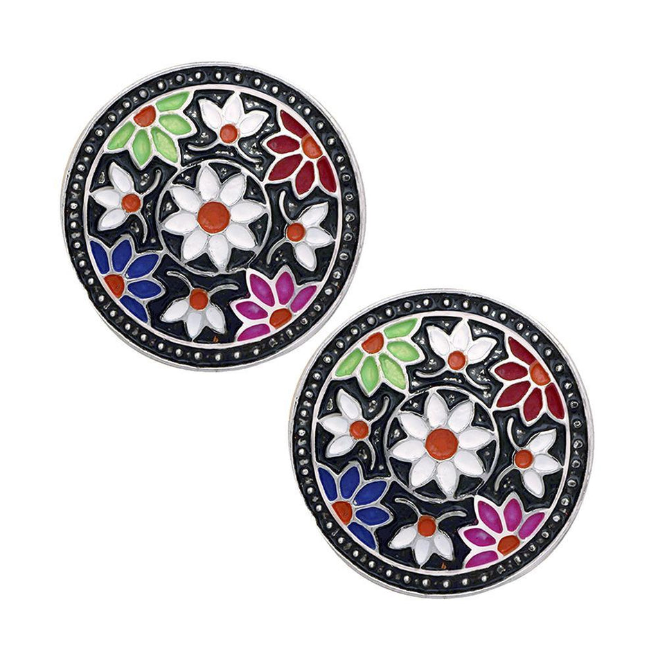 Meenakari Earrings in Silver with Floral Design for Women | Bridal Jewellery India