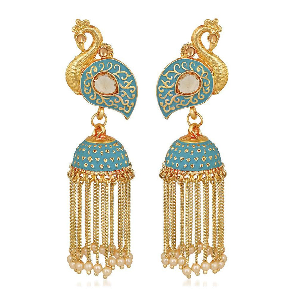 Meenakari Silver Shaped Earrings with Pearl for Women | Bridal Jewellery India
