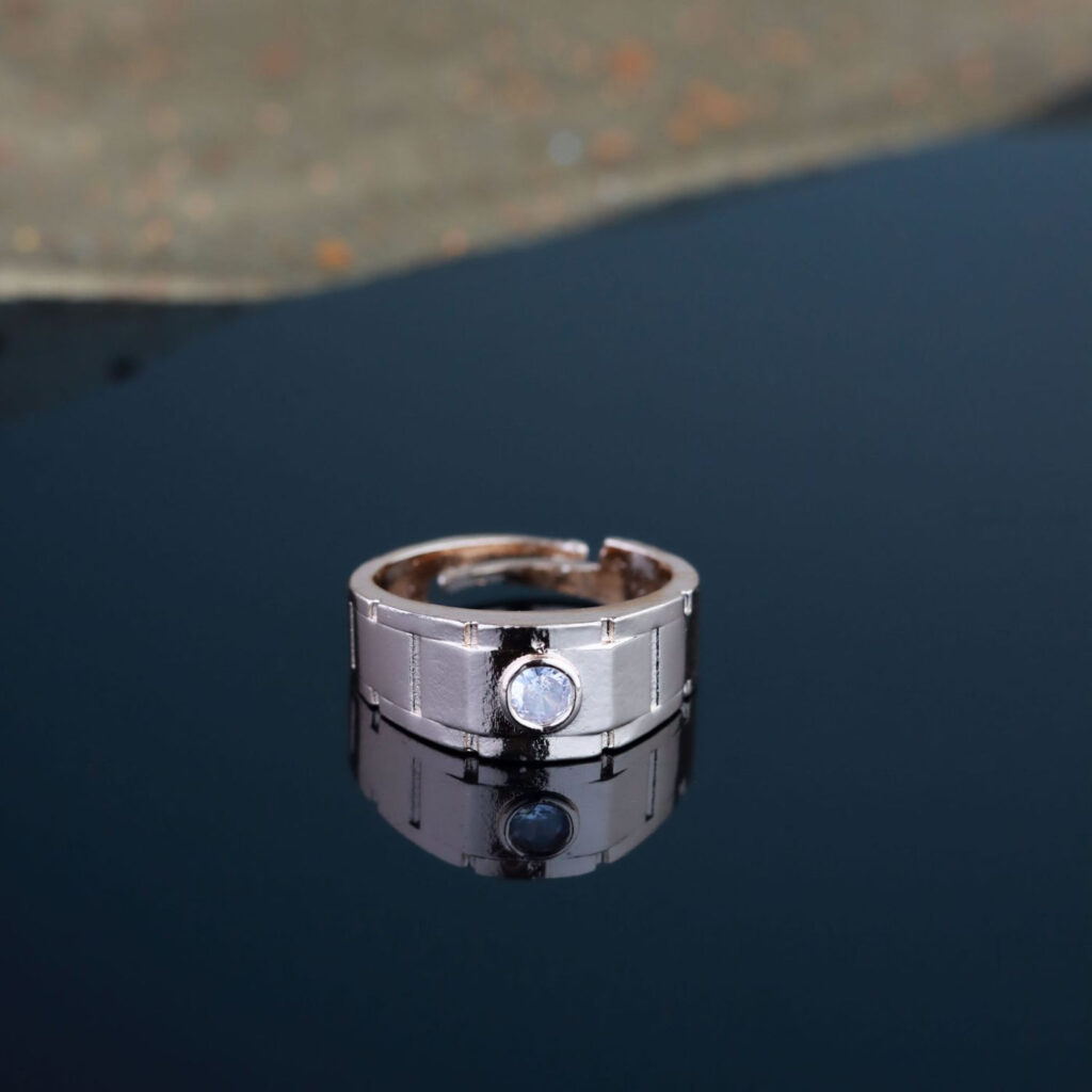 Rose Gold Plated Cubic Zirconia Finger Ring for Men | Bridal Jewellery India