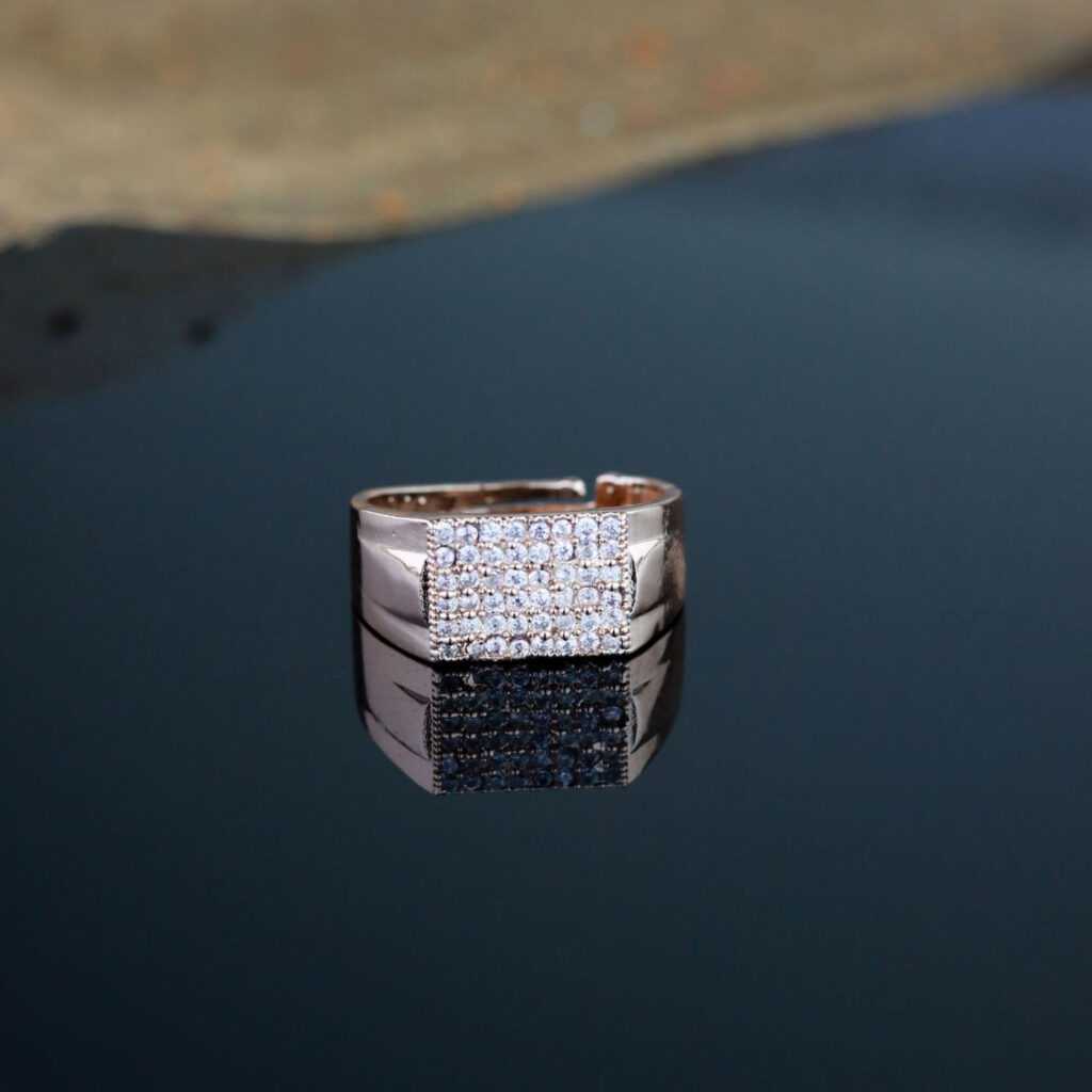 Rose Gold Plated Cubic Zirconia Ring for Men | Bridal Jewellery India