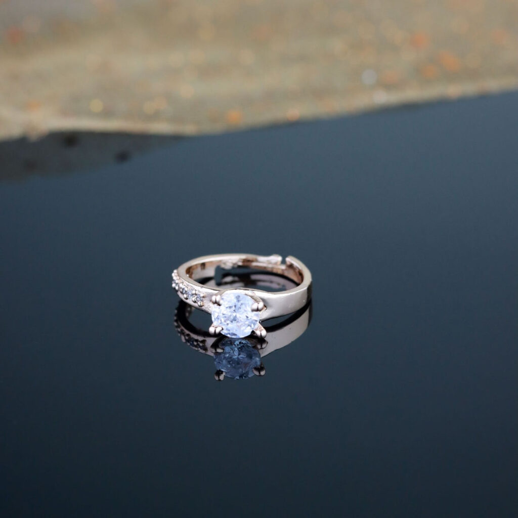 Rose Gold Plated CZ Finger Ring for Women | Bridal Jewellery India