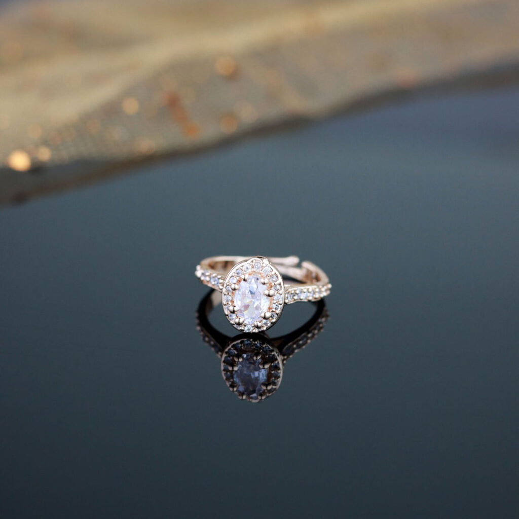 Rose Gold Plated CZ Finger Ring for Women Occasion | Bridal Jewellery India