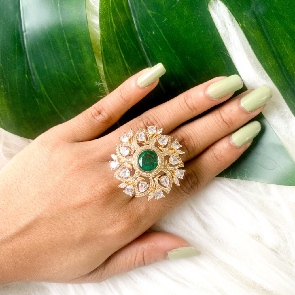 Gold Plated CZ Finger Ring for Women | Bridal Jewellery India
