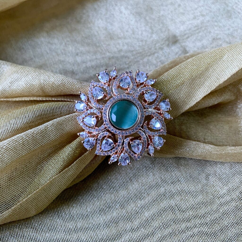 Rose Gold Plated CZ Floral Ring Women Girls Occasion | Bridal Jewellery India