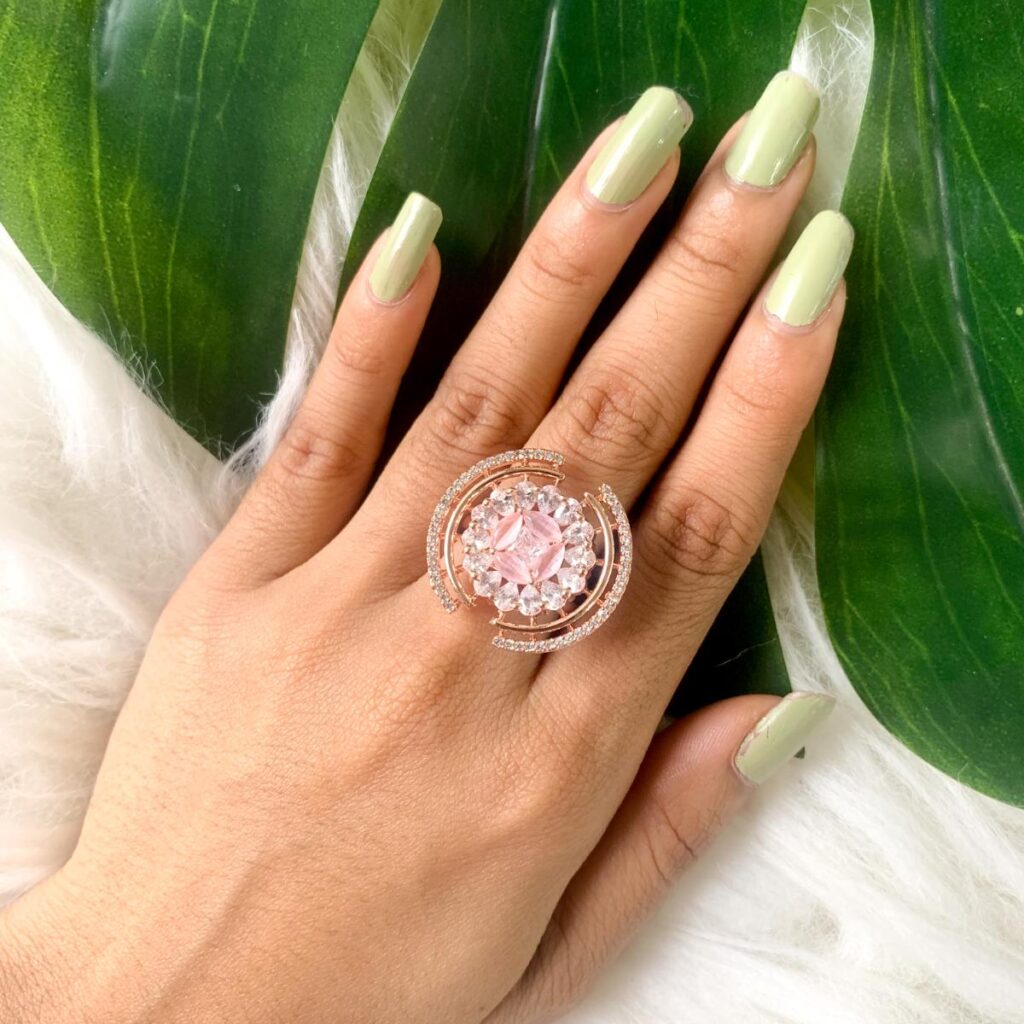 Rose Gold Plated CZ Round Princess Rings for Women | Bridal Jewellery India