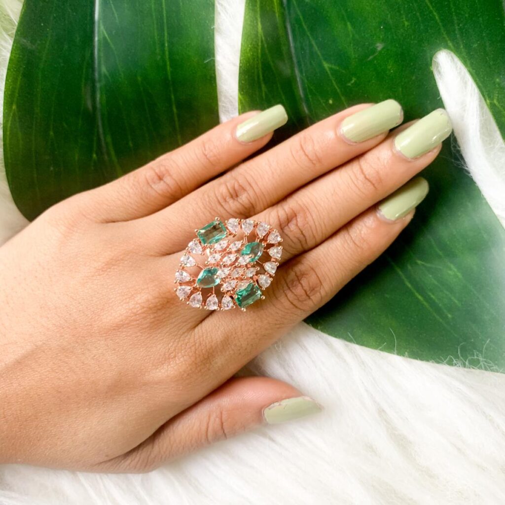 Rose Gold Plated Cubic Zirconia Finger Ring | Bridal Jewellery India