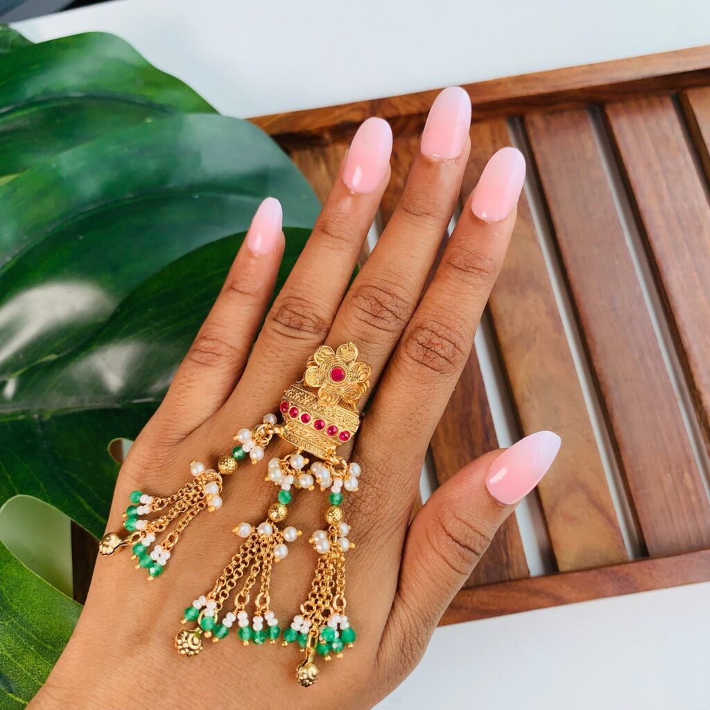 Plated Brass Finger Ring with Pearl in Women's Style 5 | Bridal Jewellery India