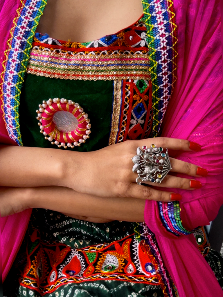 Oxidised Elephant Ring with Multicolour Stones | Bridal Jewellery India