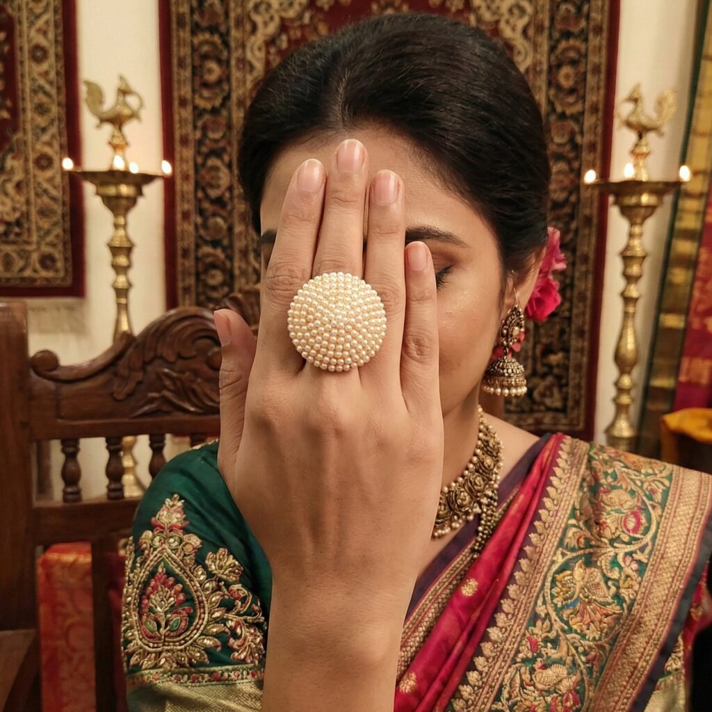 Classic Pearl Ring in High Gold Plated | Bridal Jewellery India