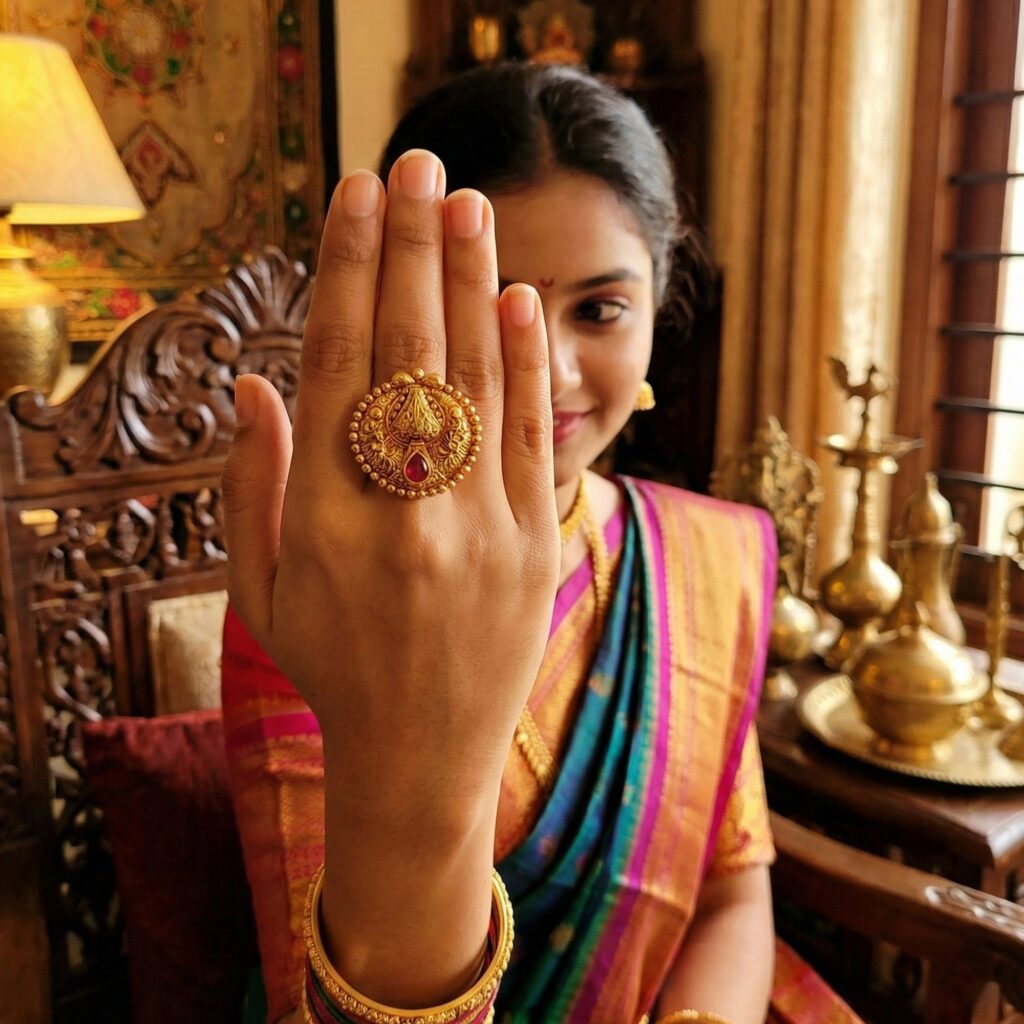 High Gold Plated Royal Pota Stone Ring | Bridal Jewellery India