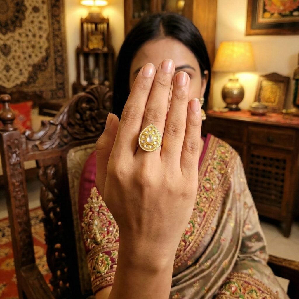 Kundan Stone Meenakari Ring in Gold Plated | Bridal Jewellery India