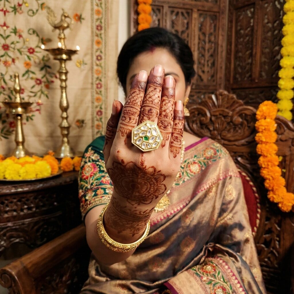 High Gold Plated Kundan Stone Meenakari Ring | Bridal Jewellery India