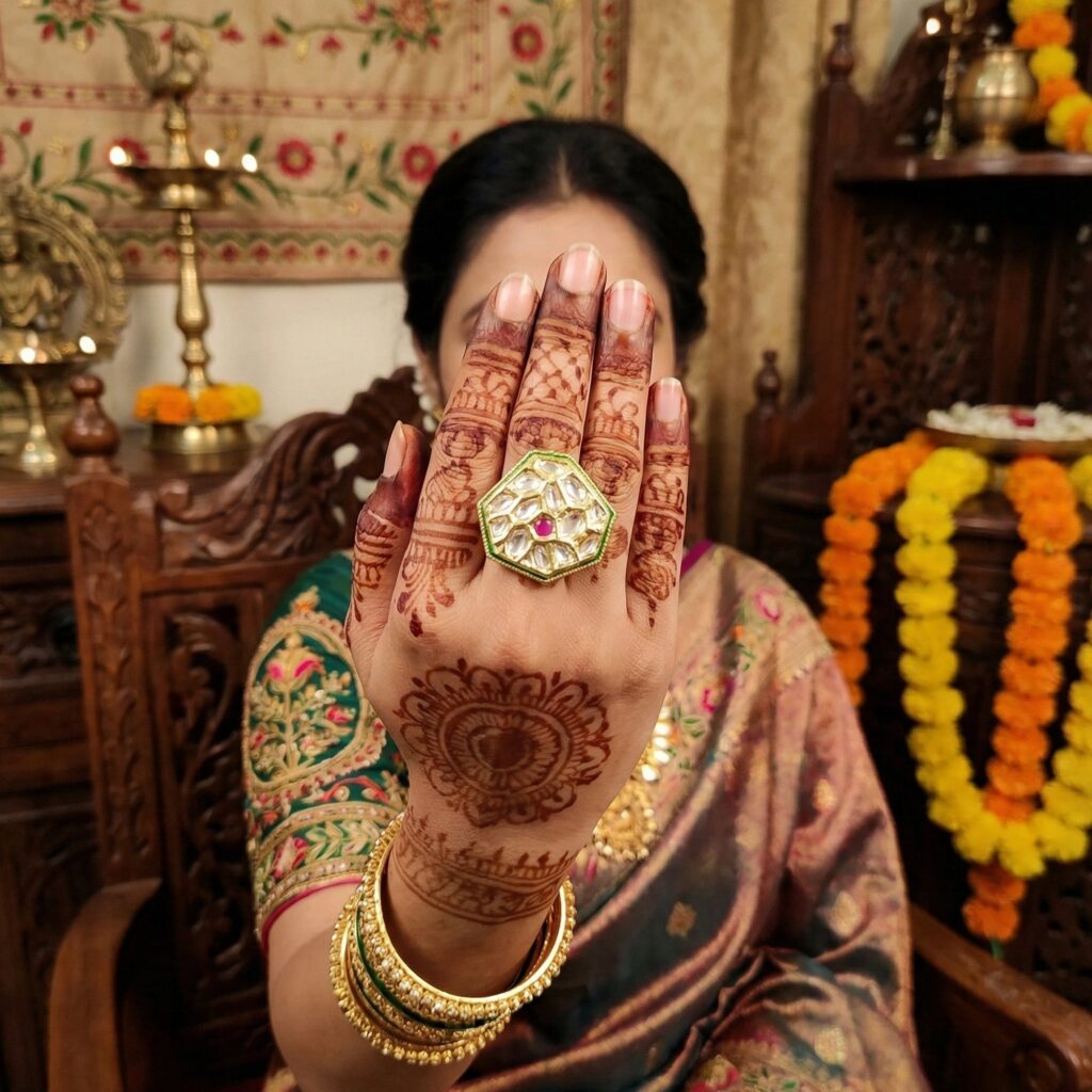 High Gold Plated Meenakari Kundan Stone Ring for Bridal Wear | Bridal Jewellery India