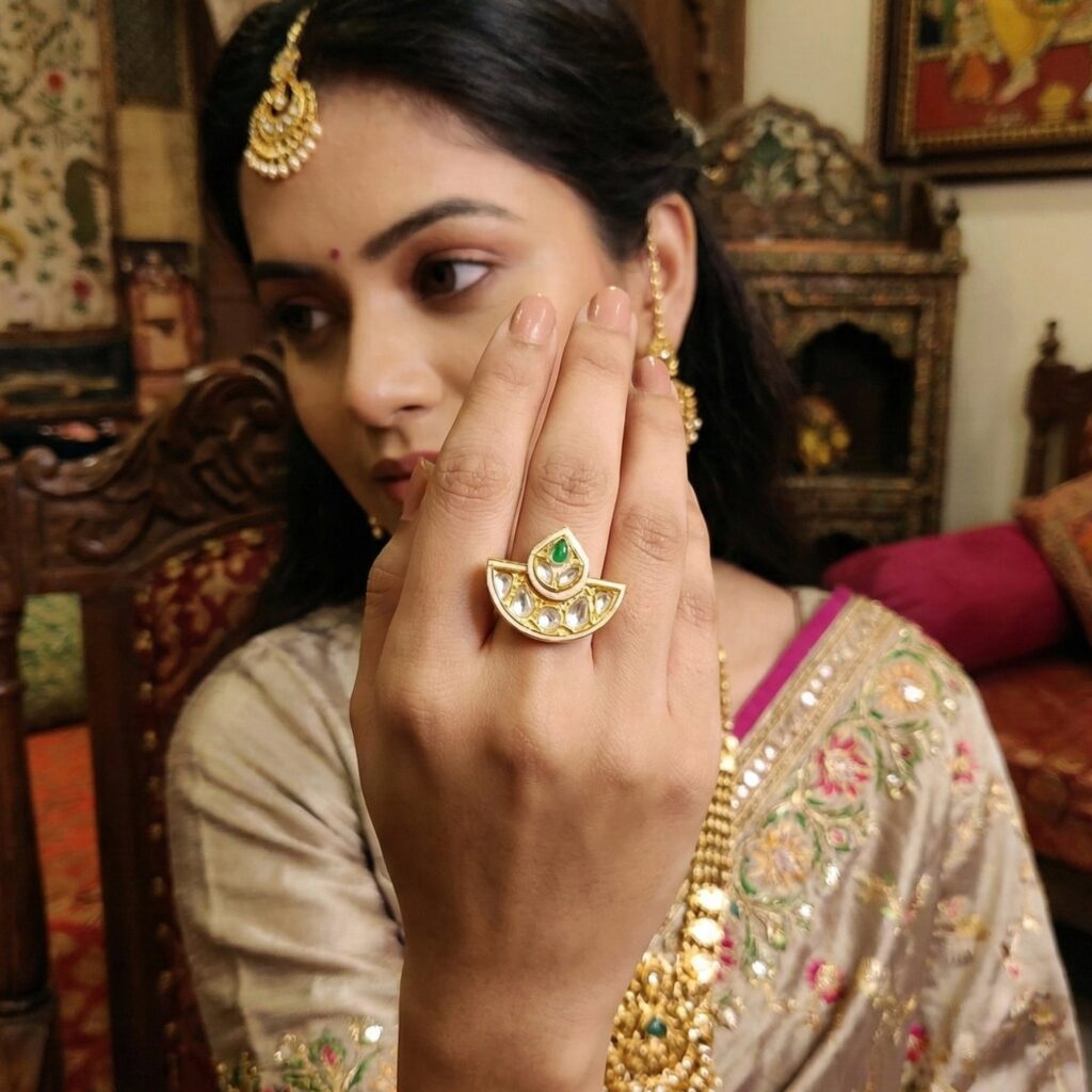 Kundan Stone Meenakari Ring in Gold Plated | Bridal Jewellery India
