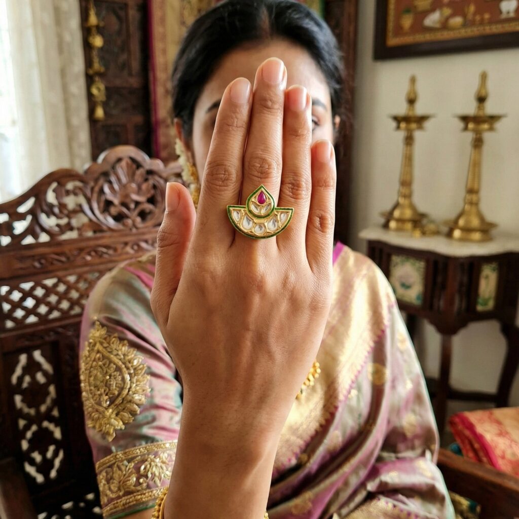 Kundan Stone Meenakari Ring in Gold Plated | Bridal Jewellery India