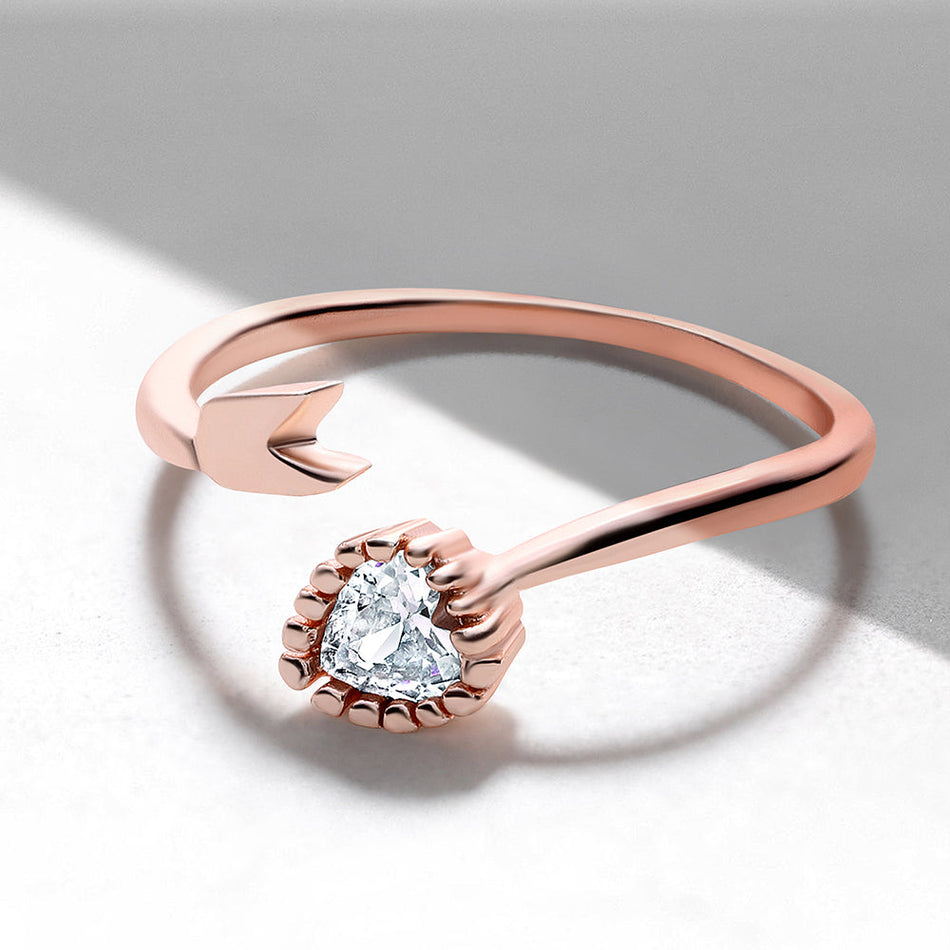 Rose Gold Tone Heart Arrow Ring with CZ | Bridal Jewellery India