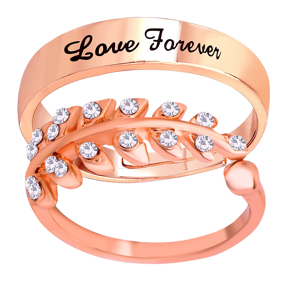 Rose Gold Tone Love Ring with Leav Design for Valentine's Day | Bridal Jewellery India