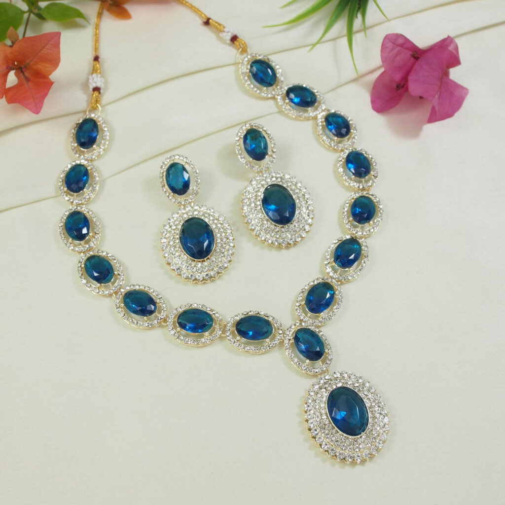 Crystal Diamond Necklace in Sterling Silver | Bridal Jewellery India