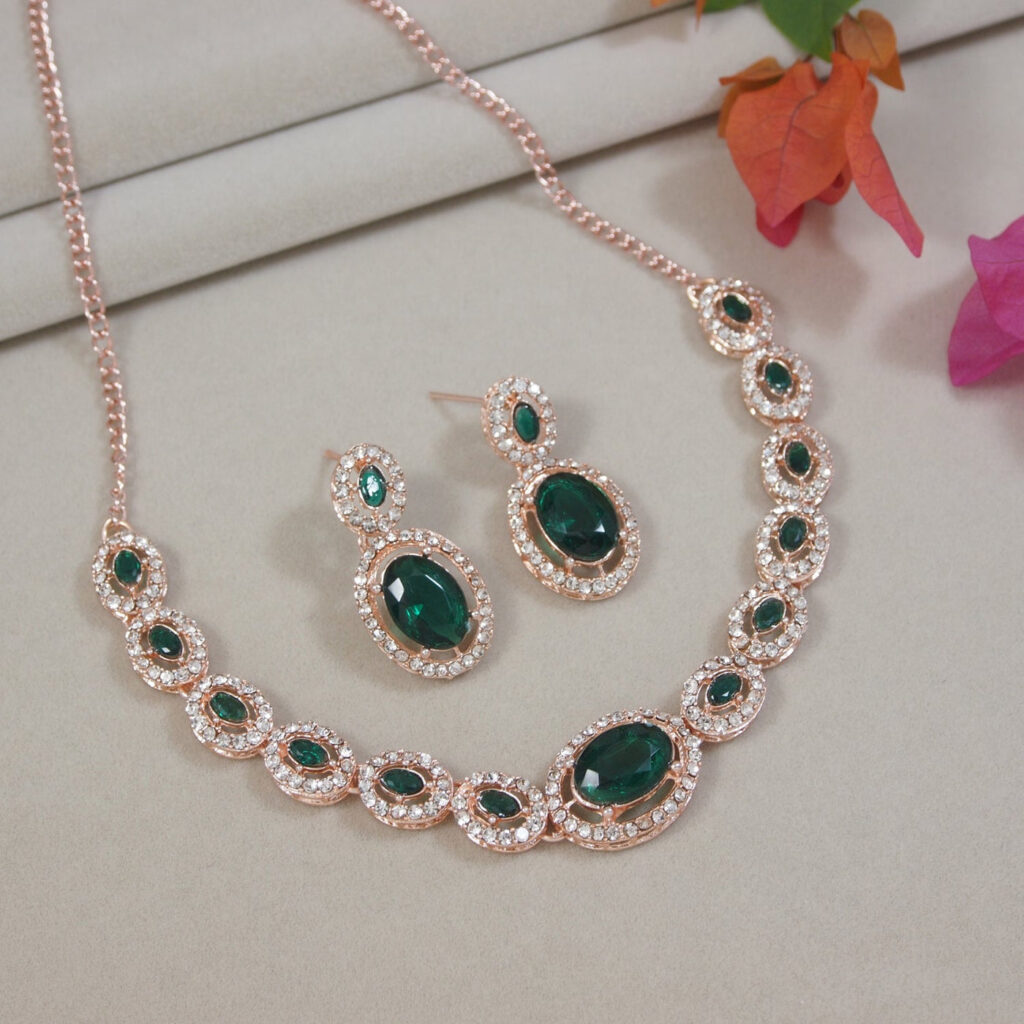 Rose Gold Plated Crystal Diamond Necklace for Women | Bridal Jewellery India