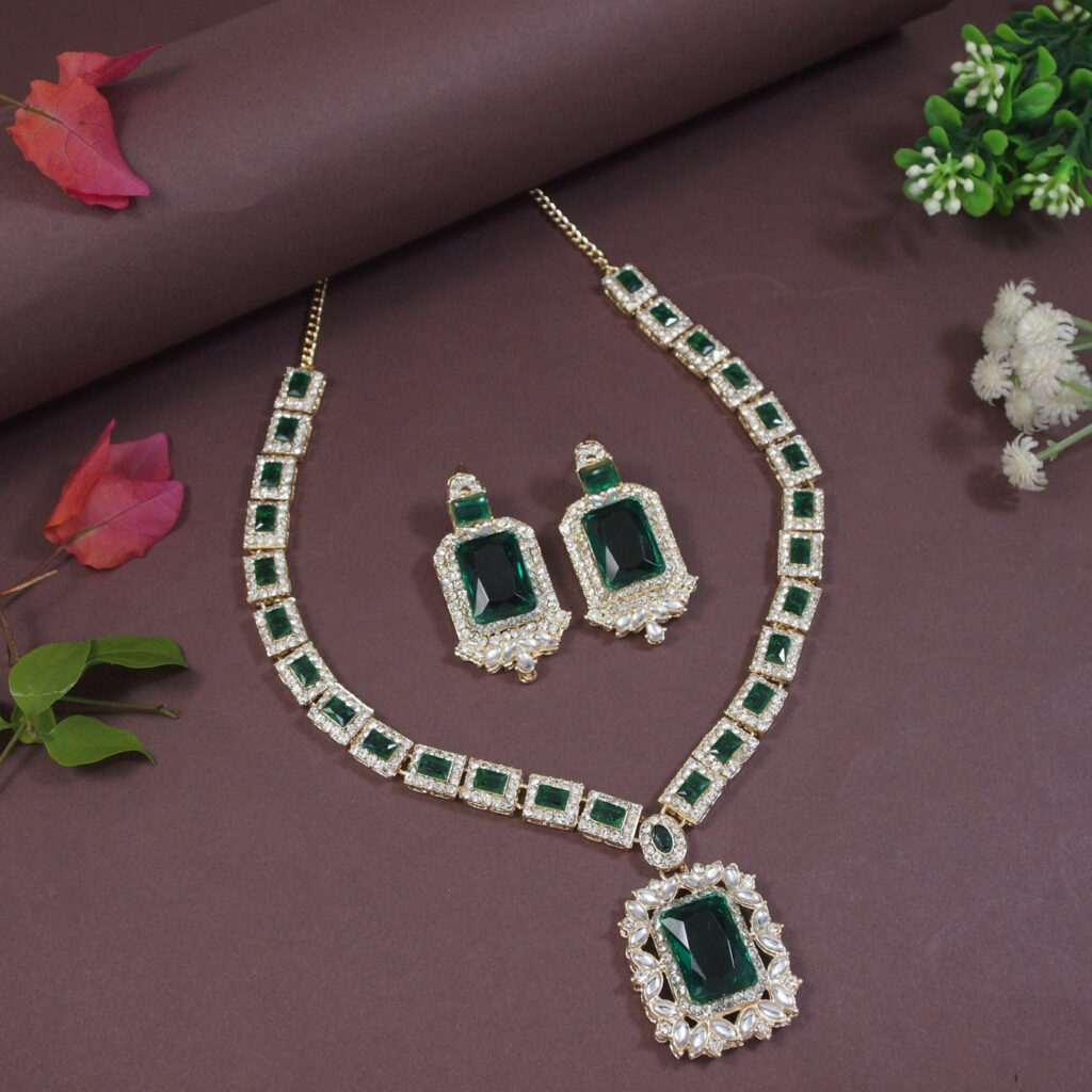 Gold Plated Crystal Diamond Necklace for Women | Bridal Jewellery India