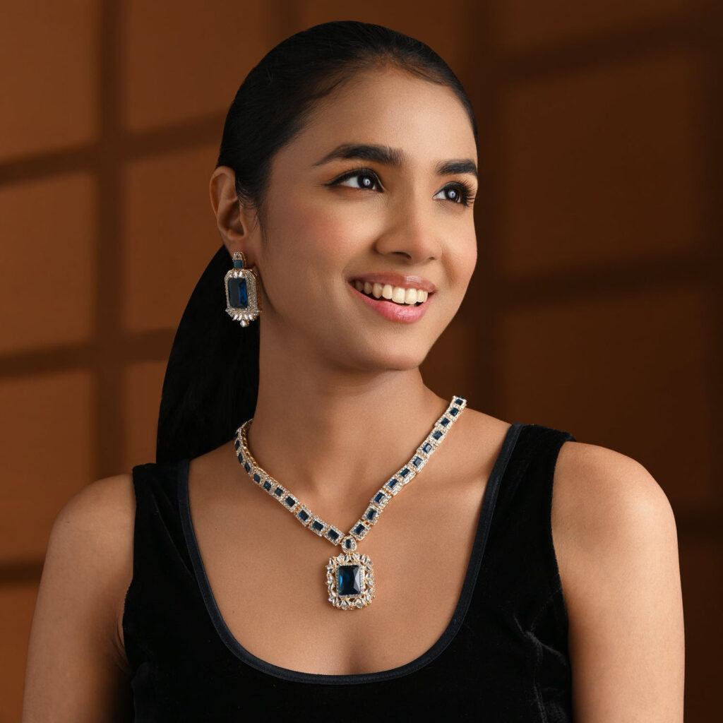 Gold Plated Square Motif Necklace Set for Women | Bridal Jewellery India