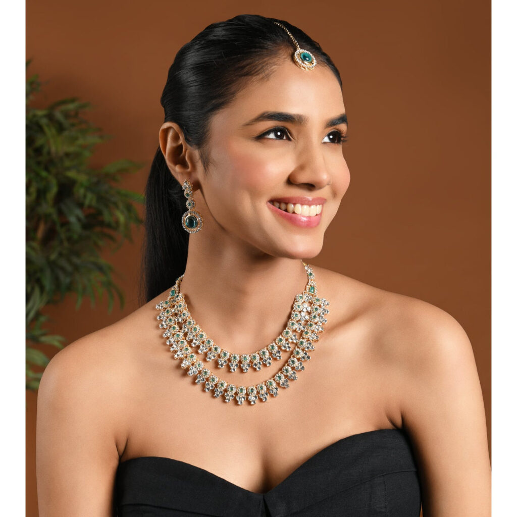 Gold Plated Maang Tikka with Crystal Diamonds for Women | Bridal Jewellery India