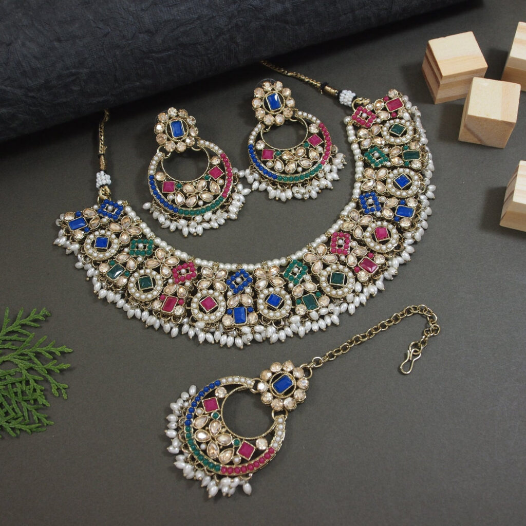 Kundan Choker Necklace in Gold Tone | Bridal Jewellery India