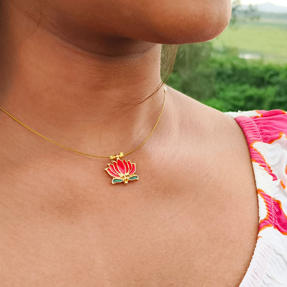 Elegant Rose Gold Plated Lotus Pearl Necklace | Bridal Jewellery India