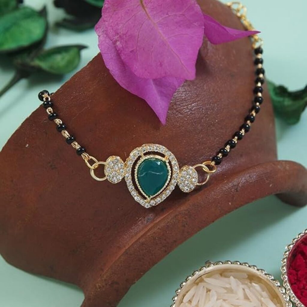 Gold Plated Mangalsutra Bracelet with White Pendant | Bridal Jewellery India