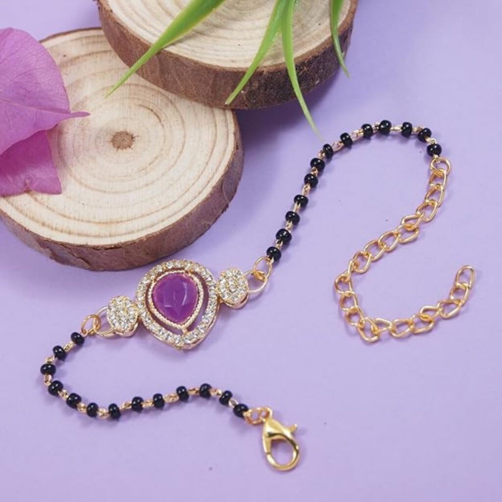 Gold Plated Mangalsutra Bracelet with White Pendant | Bridal Jewellery India