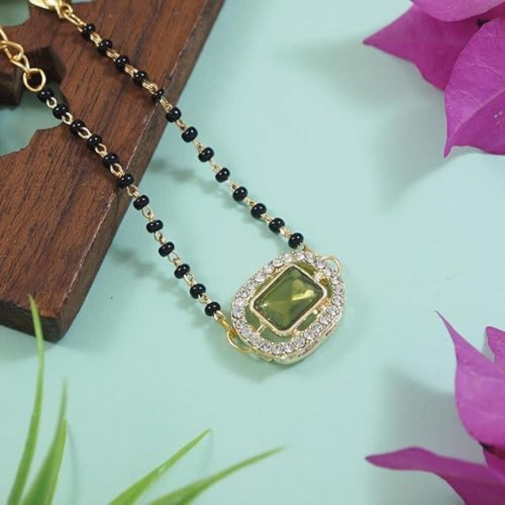 Gold Plated Mangalsutra with White Pendant for Women | Bridal Jewellery India