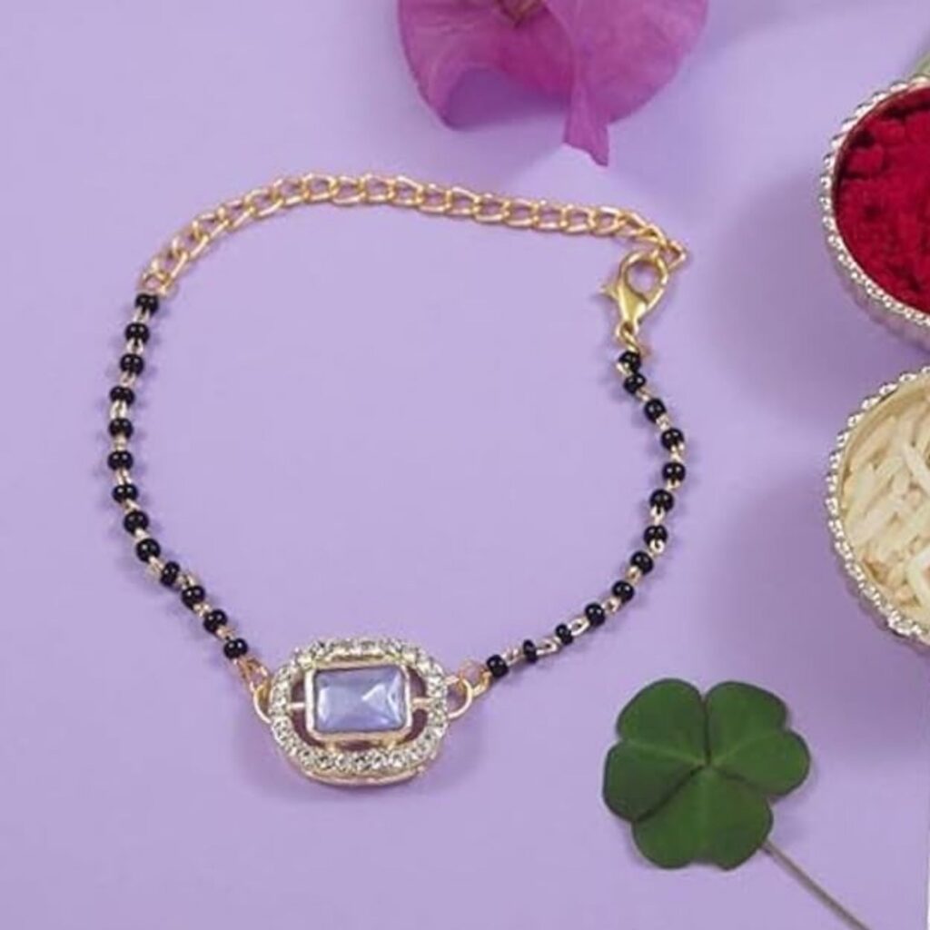Gold Plated Mangalsutra Bracelet with White Pendant for | Bridal Jewellery India