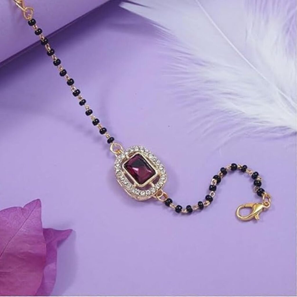 Black Beads Mangalsutra Bracelet in Gold Plated | Bridal Jewellery India