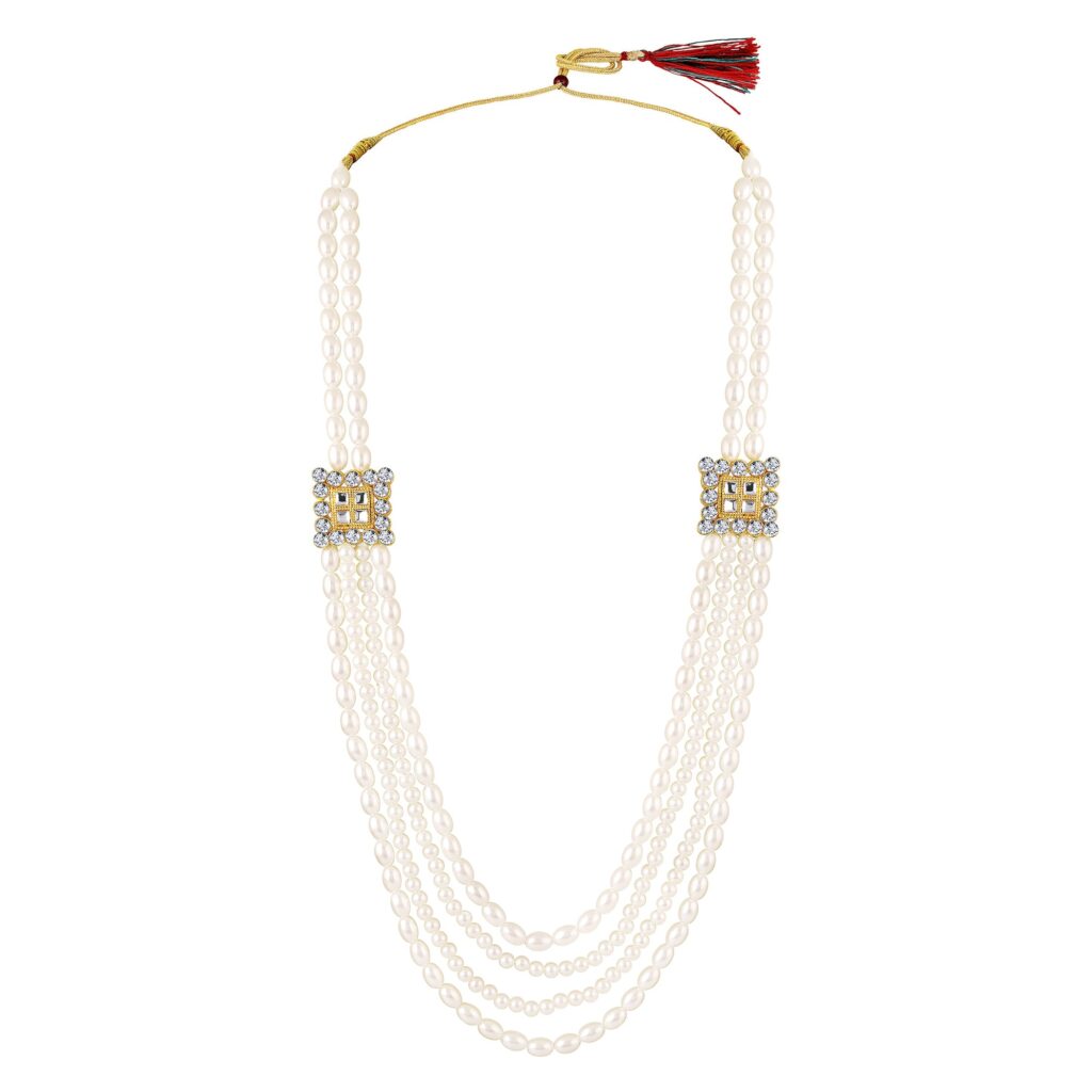 4 Layer Dulha Mala in White Gold Plated for Men Wedding Necklace | Bridal Jewellery India