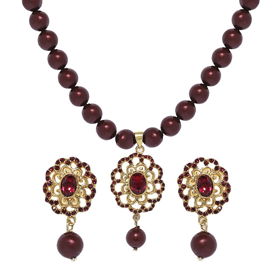 Floral Crystals Necklace in Rose Gold Tone for Women | Bridal Jewellery India