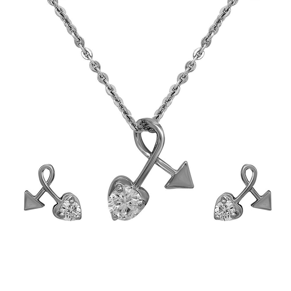 Heart Pendant in Rhodium Plated for Women | Bridal Jewellery India