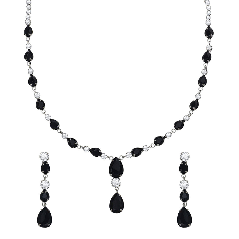 Cute Black Crystals Necklace in Rhodium Plated for Women | Bridal Jewellery India
