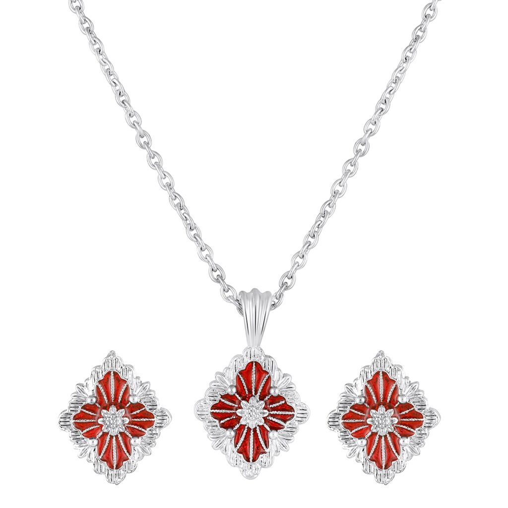 Red Meenakari Pendant Earrings for Women | Bridal Jewellery India