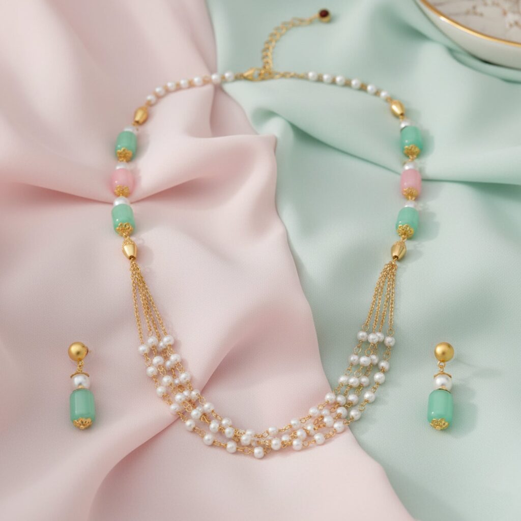 Pastel Bead   Pearl Necklace in Gold Plated for Women | Bridal Jewellery India