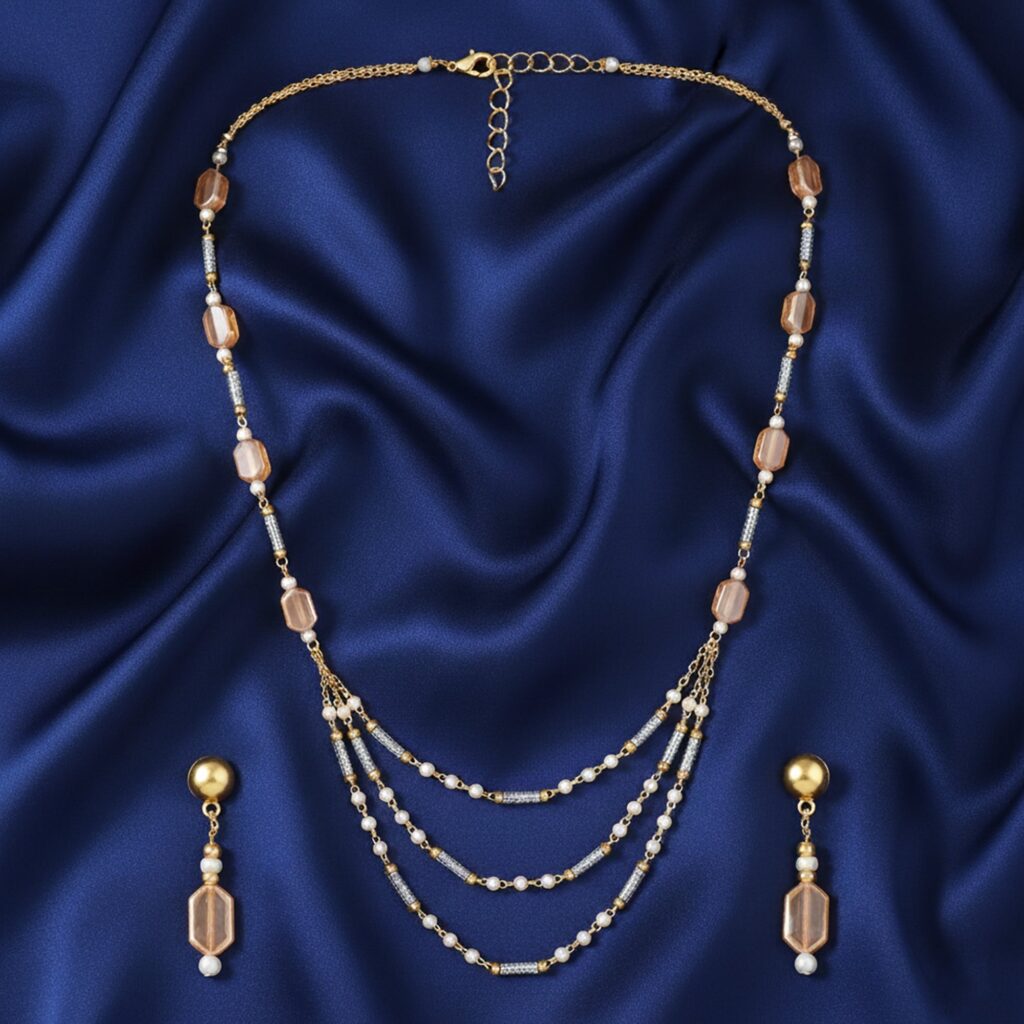 Gold Plated Pearls Necklace with Earrings for Women | Bridal Jewellery India