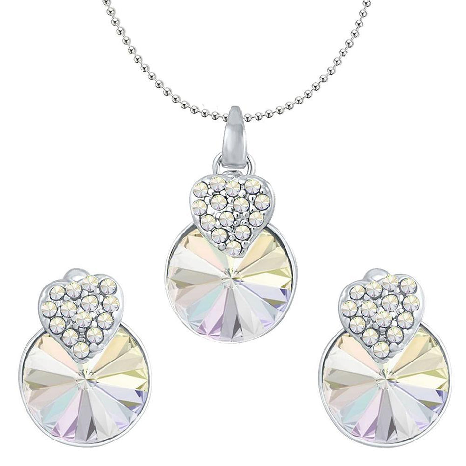 Heart Pendant in Rhodium Silver with Swarovski Crystals | Bridal Jewellery India