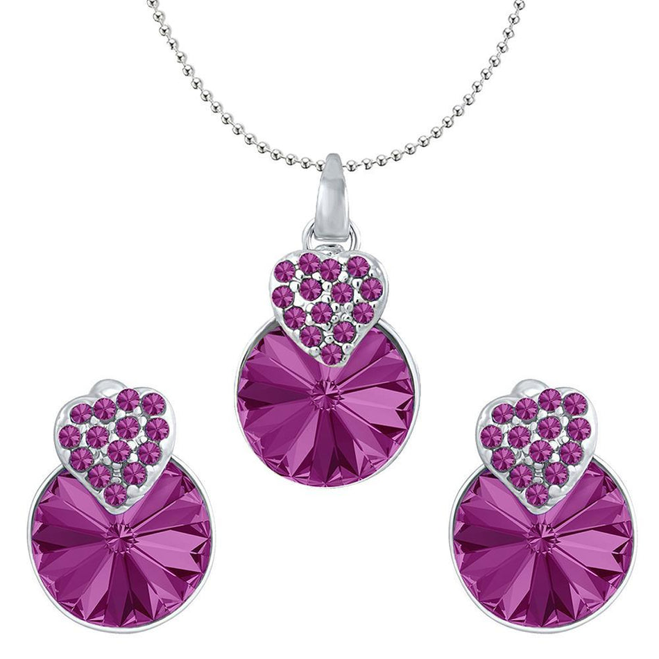 Fushia Heart Pendant Set in Rhodium Plated for Valentine | Bridal Jewellery India