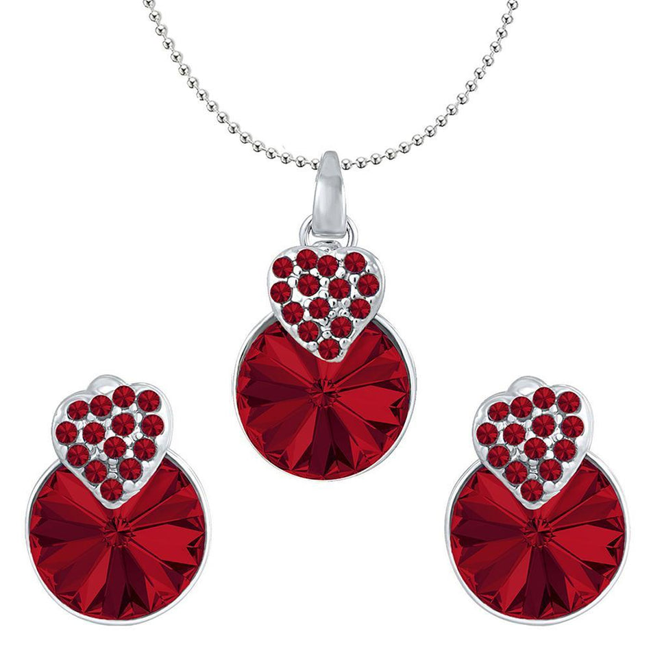 Heart Pendant Set in Rhodium with Swarovski Crystals for | Bridal Jewellery India