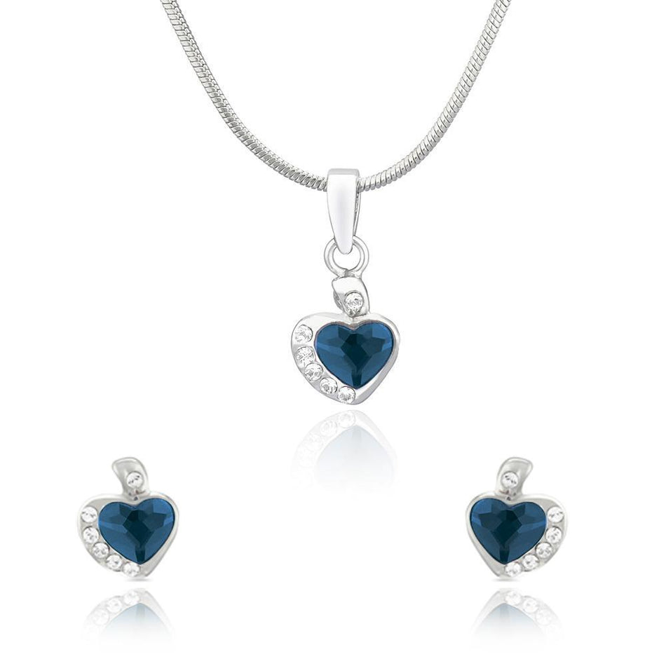 Heart Pendant Set in Rhodium Silver with Swarovski Crystals | Bridal Jewellery India