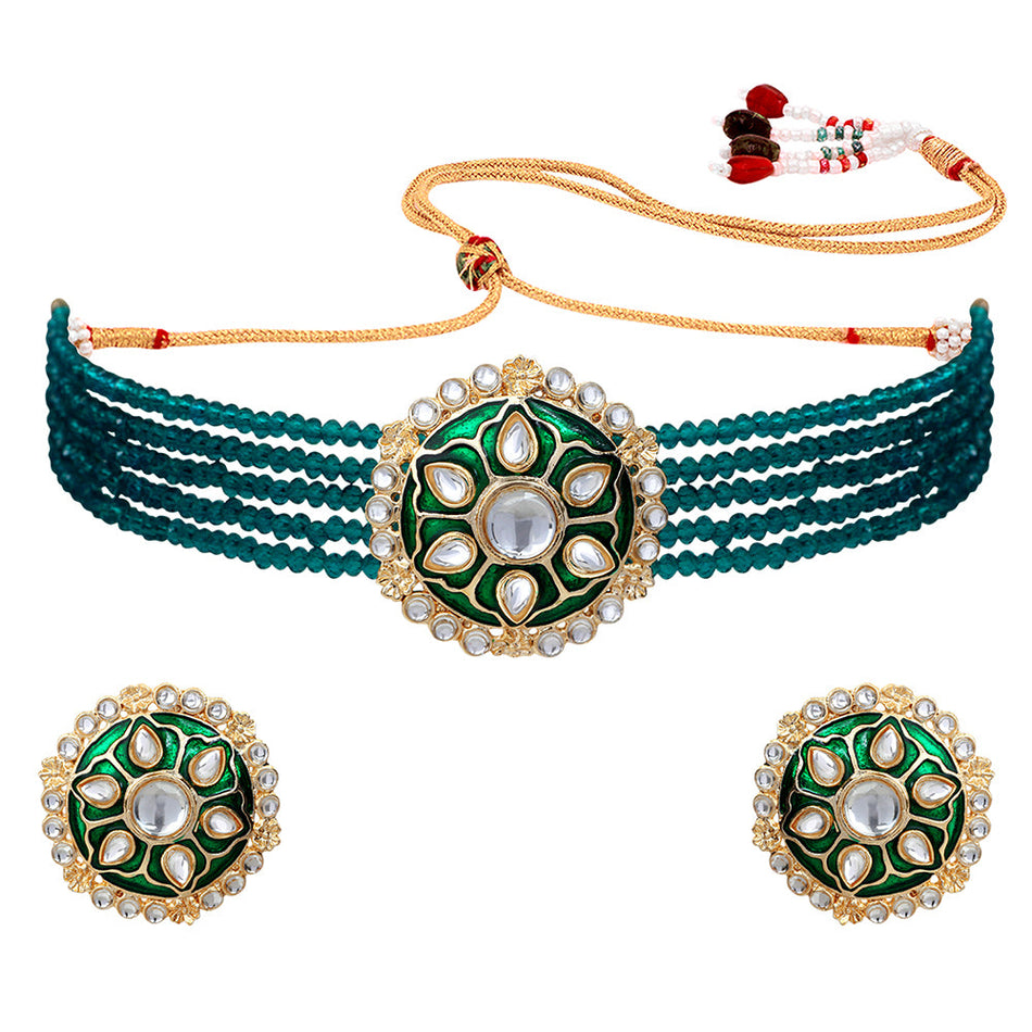 Gold Plated Green Meenakari Choker Necklace for Women | Bridal Jewellery India