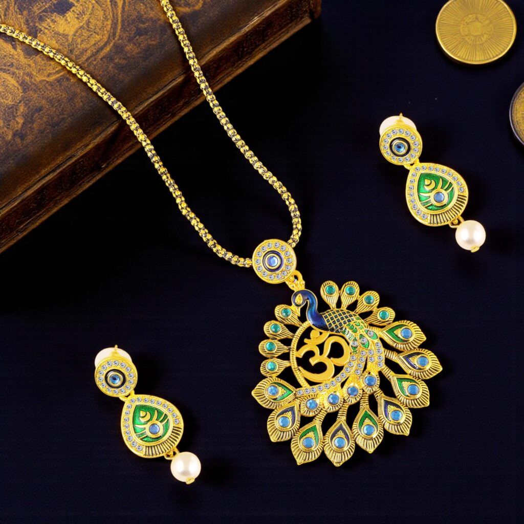 Meenakari Necklace in Gold Plated with Crystals | Bridal Jewellery India
