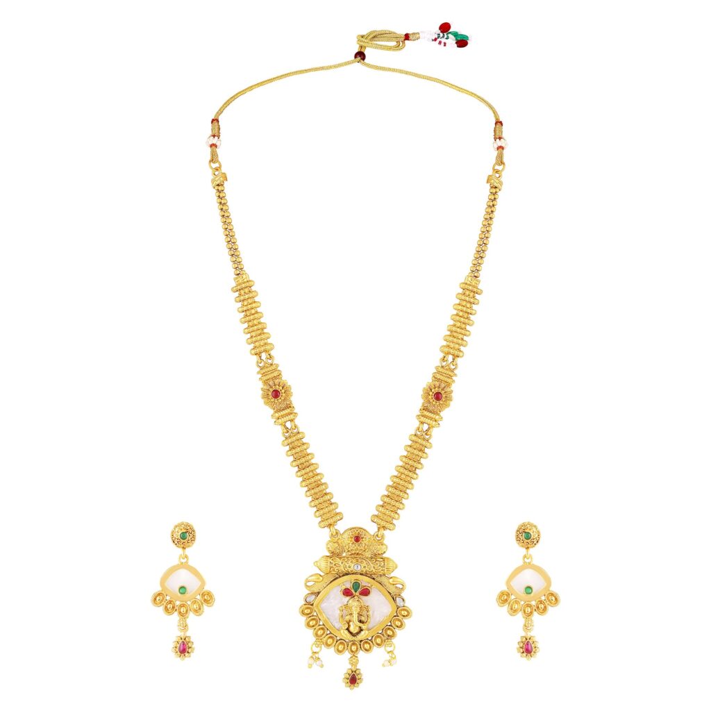 Kundan Necklace in Gold Plated with Ganpati Pendant | Bridal Jewellery India
